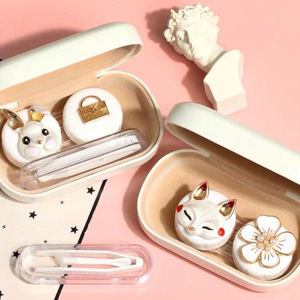 Leather Fox and rabbit contact case，contact lens kit