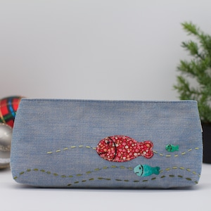 Embroidered Pencil Zipper Pouch, Cosmetic Zipper Bag, Make-Up Bag