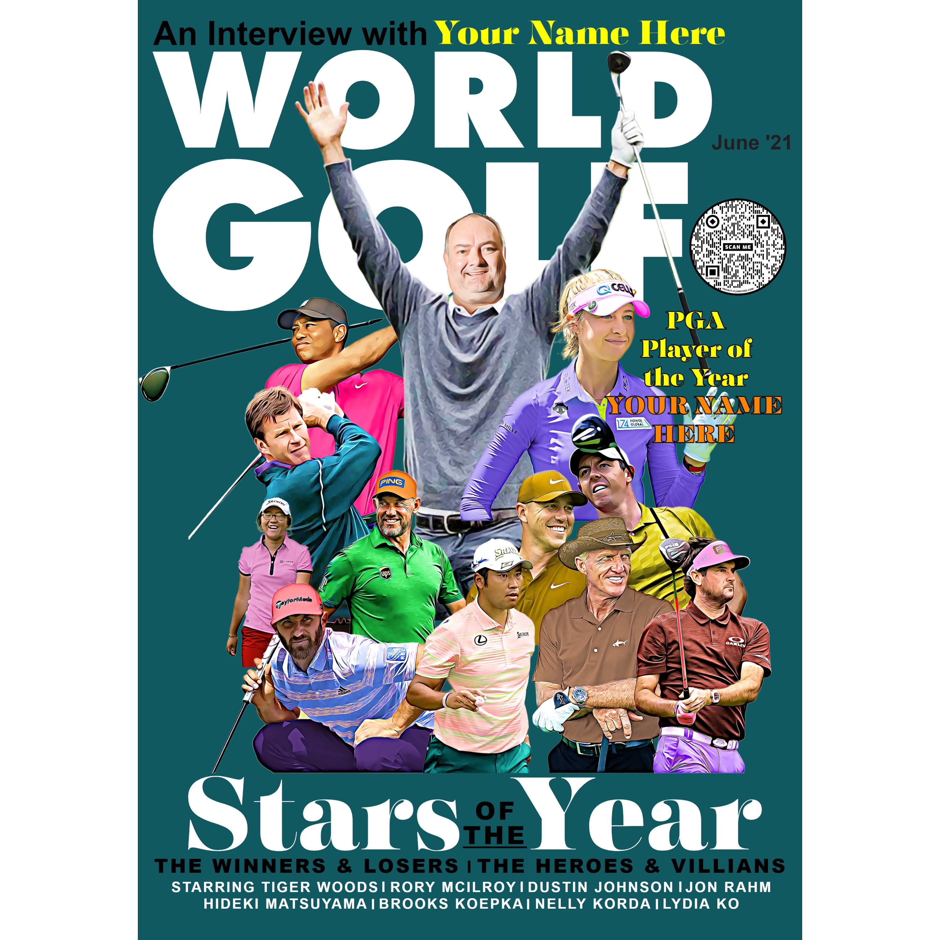 Personalised World Golf Magazine Cover. Gift for Him Fathers Etsy