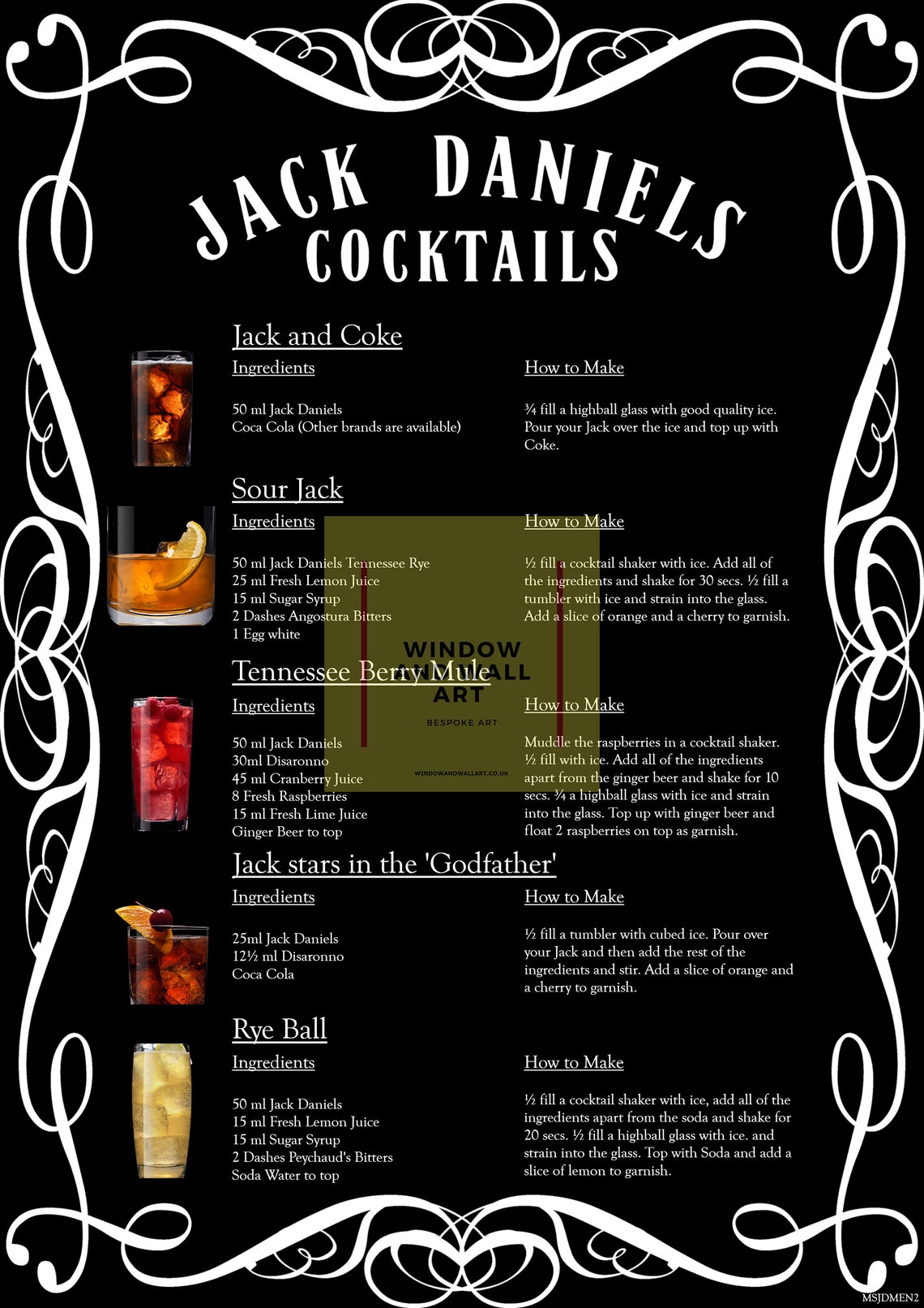 Set of 5 Unique Jack Daniels Cocktail Menu's printed on Etsy
