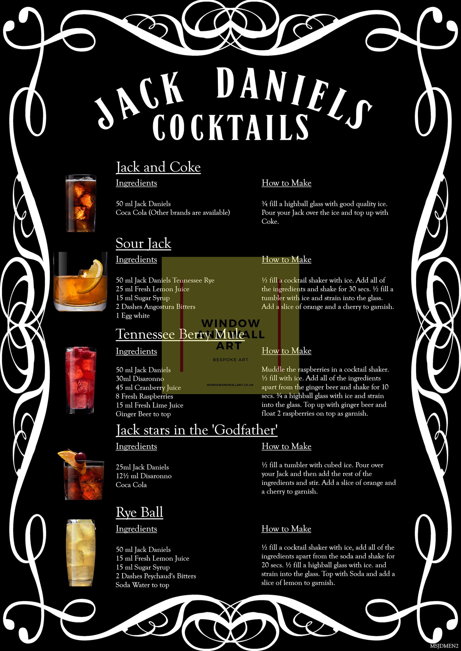 Set of 5 Unique Jack Daniels Cocktail Menu's printed on Etsy