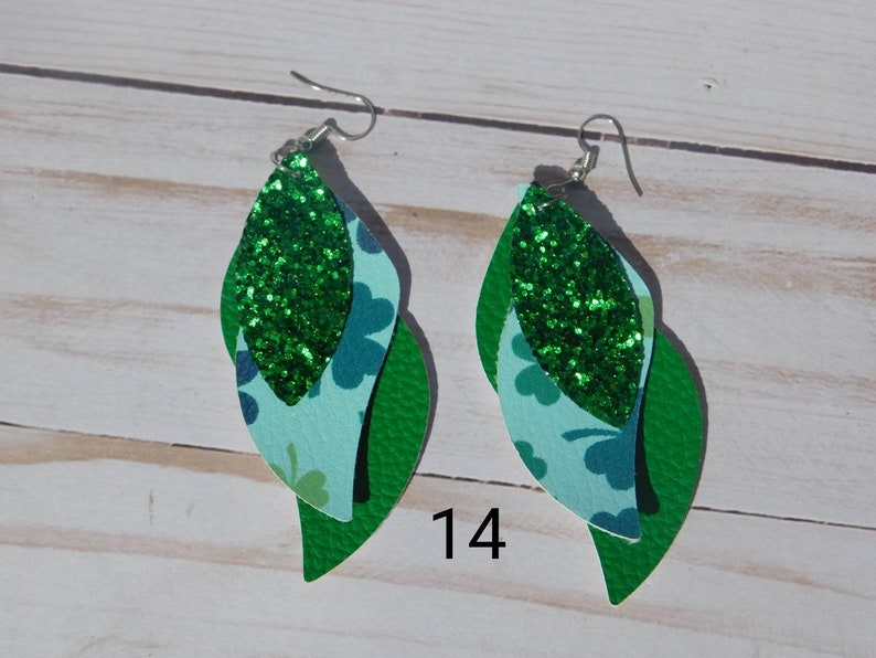 St Patrick/'s Day Triple Layered Faux Leather Dangle Earrings