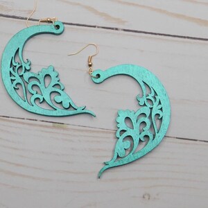 Moon Shaped Wood Earrings