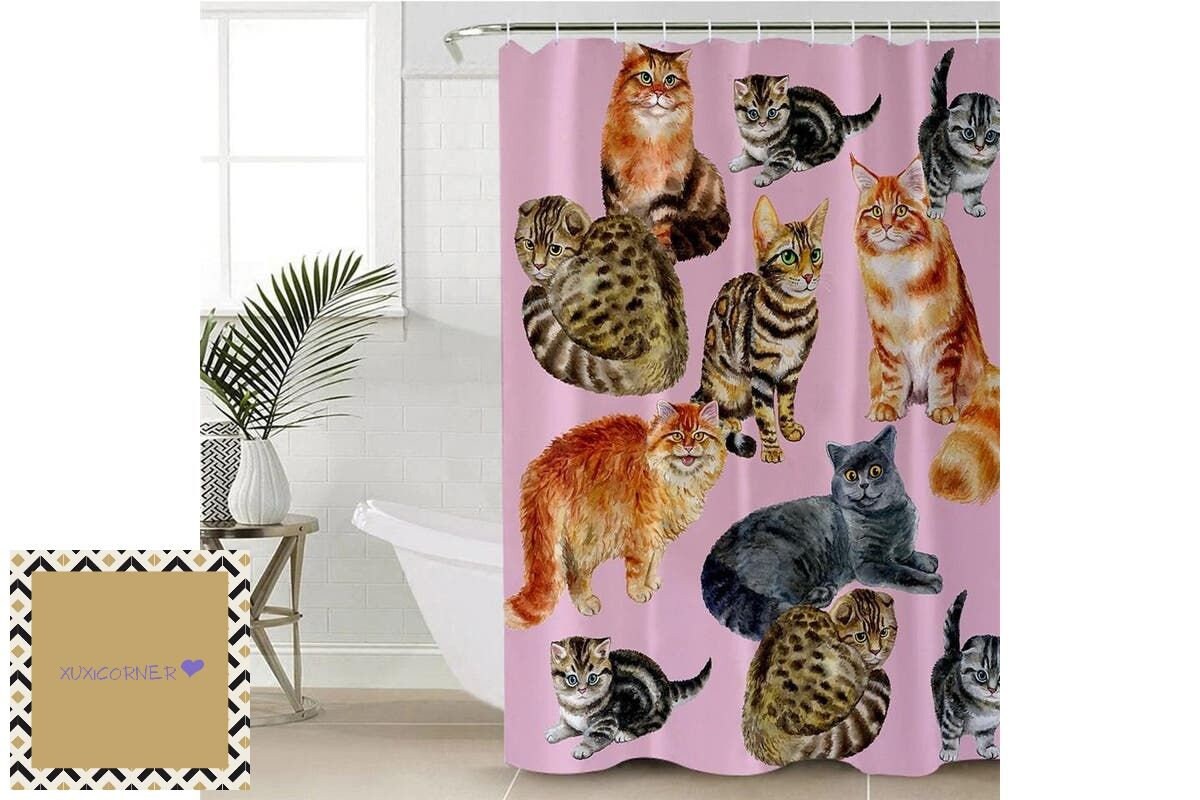 Bemalte Katzen Dusche Vorhang Set Bethroom Dekor lustige Kunst | Etsy