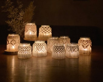 Makramee Windlicht * Geschenk * Hochzeit * Geburtstag * Laterne * Kerzenhalter * Teelicht * Tischdeko * Weihnachten * Boho * Glas