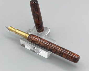 Handmade Bronze Resin Fountain Pen: Medium Nib, Brass Detail