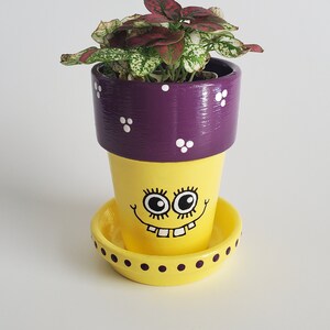 Purple and Yellow Happy Face Flower Pot 3&quot;