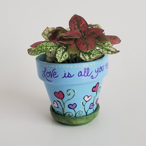 Love is All You Need Flower Pot Planter Hand Painted 2.75&quot;