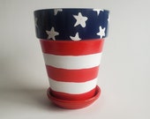 American Flag Inspired Hand Painted Flower Pot
