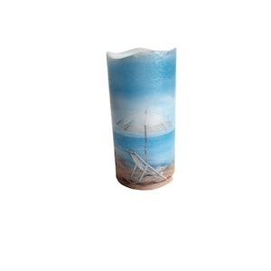 Beach Scene LED Flameless Wax Pillar Candle