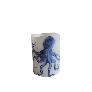 Blue Octopus LED Flameless Wax Pillar Candle