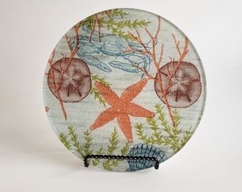 8 inch Round Beach Ocean Themed Glass Vanity Tray