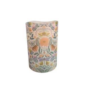 Boho Flowers Dragonflies and Butterflies LED Flameless Wax Pillar Candle