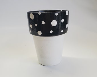 Black and White Polka Dot Flower Pot 3"