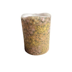 Tiny Floral Design on Brown Background LED Flameless Wax Pillar Candle
