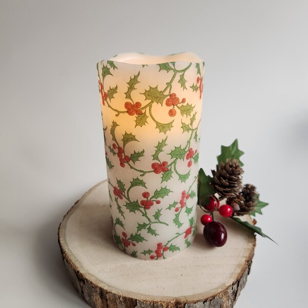 Holly Pillar Candle Etsy