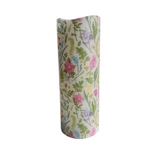 LED Flameless Wax Pillar Candle Colorful Spring Flowers on White