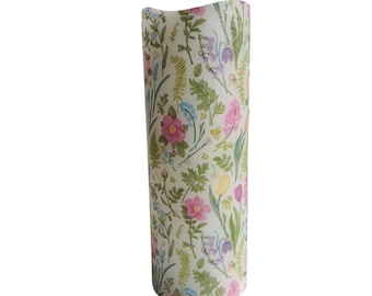 LED Flameless Wax Pillar Candle Colorful Spring Flowers on White
