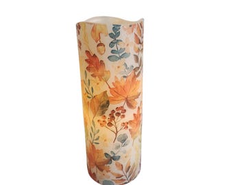 Fall Leaves and Berries LED Flameless Wax Pillar Candle