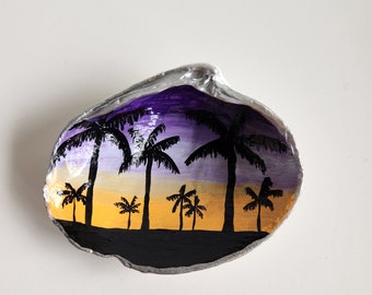 Clam Shell Trinket Dish Ring Dish Palm Trees at Sunset