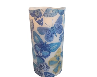 Blue Butterfly LED Flameless Wax Pillar Candle