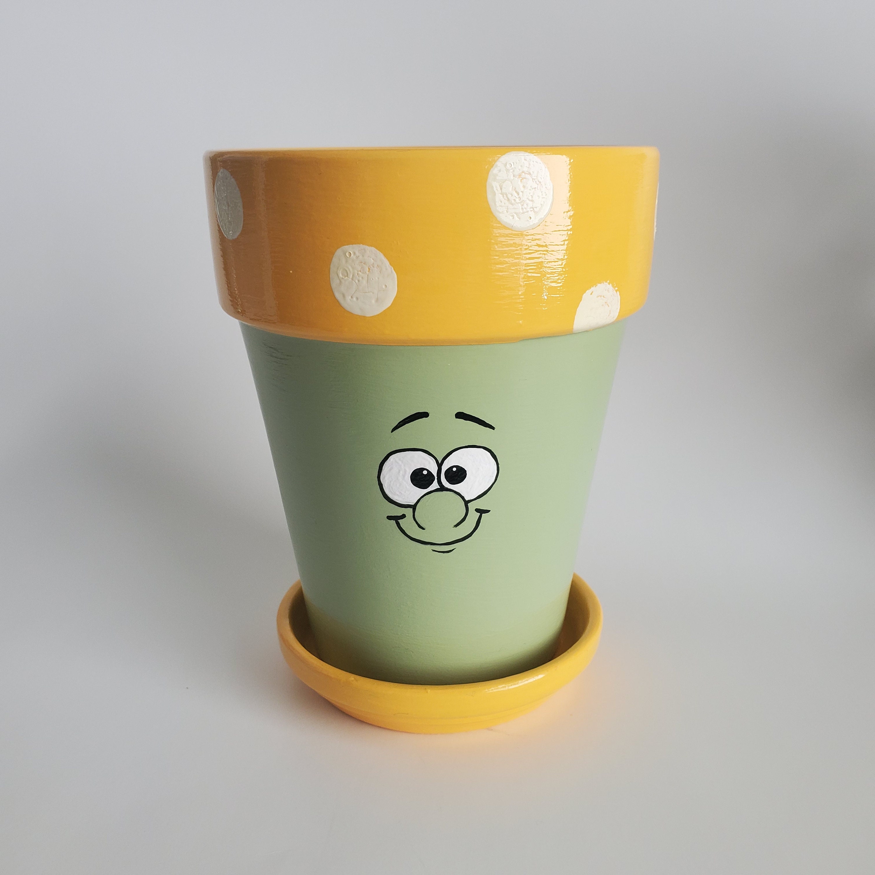 Green and Yellow Happy Face Flower Pot Planter 4.5 Inch Etsy