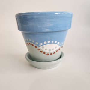 Blue and Sea Green Waves Planter Flower Pot 4.5&quot;