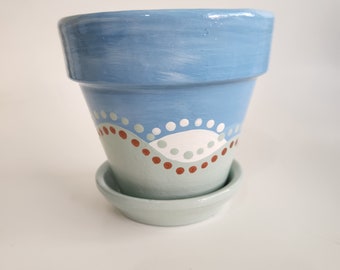 Blue and Sea Green Waves Planter Flower Pot 4.5"