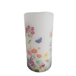 Flowers and Butterflies Large LED Flameless Candle