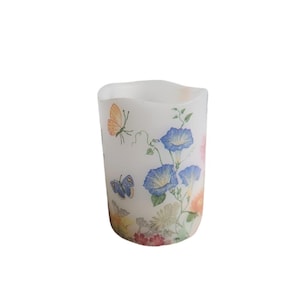 Flowers and Butterfllies LED Flameless Wax Pillar Candle