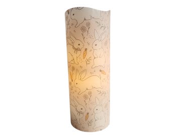 Easter LED Flameless Wax Pillar Candle White Bunnies on Pink