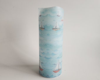 Serene Sailboats LED Flameless Wax Pillar Candle