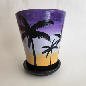 Sunset Palm Tree Silhouette Flower Pot Planter 5.75&quot;