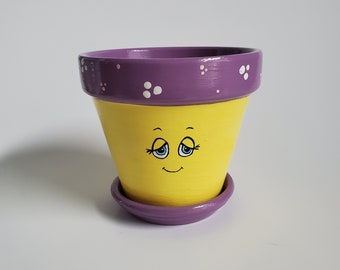 Cara Feliz Plantador Amarillo y Lavanda con Polka Dots Flor Pot 4.5"