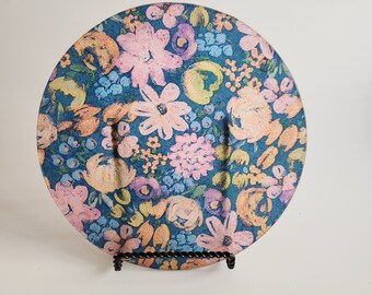 8 inch Round Floral Glass Vanity Tray