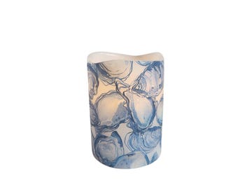 Blue and White Oyster Shell LED Flameless Wax Pillar Candle