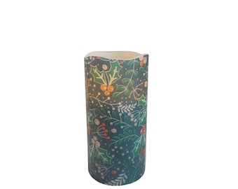 Christmas Holly Berry LED Flameless Wax Pillar Candle