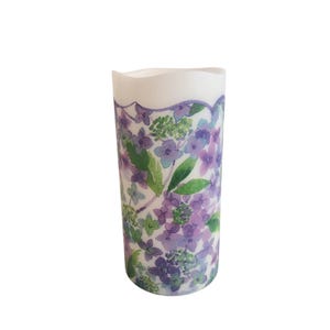 Purple Floral LED Flameless Wax Pillar Candle