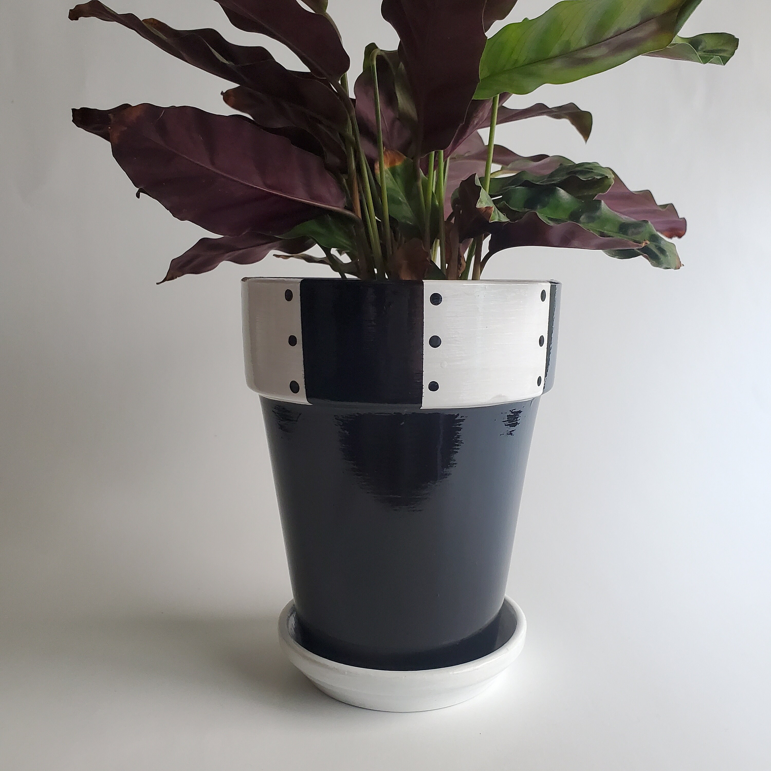 Black and White Hand Painted Flower Pot Planter 4.5 Etsy