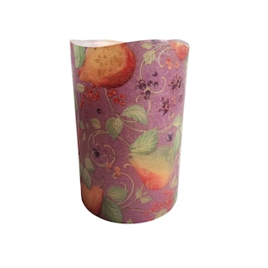 LED Flameless Wax Pillar Candle Pears and Berries on a Purple Background