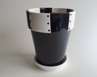 Noir et blanc Pot de fleurs peint à la main Planter 4.5 »