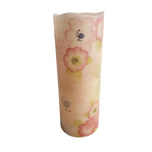 Romantic Floral LED Flameless Wax Pillar Candle Soft Pink and Cream