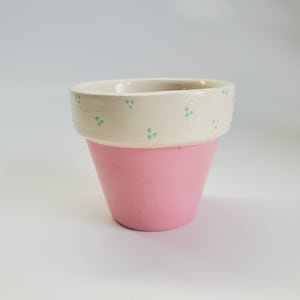 Tiny Pink and Cream Polka Dot Flower Pot Planter Hand Painted 2.75"