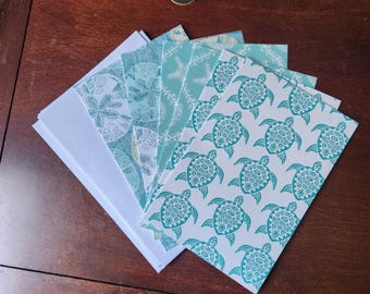 Sea Green Ocean Themed Blank Greeting Card Note Card Set of 6