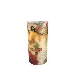 Christmas LED Flameless Wax Pillar Candle Birds and Flowers