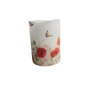 Poppies and Butterfllies LED Flameless Wax Pillar Candle