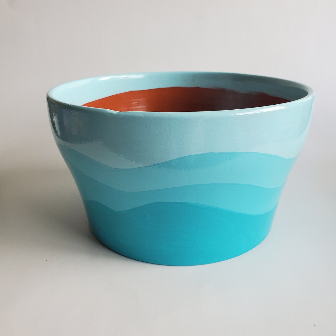 Large Teal Waves Flower Planter Flower Pot 8.5 Hand Etsy