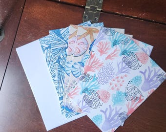 Ocean Life Blank Greeting Card Note Card Set of 6