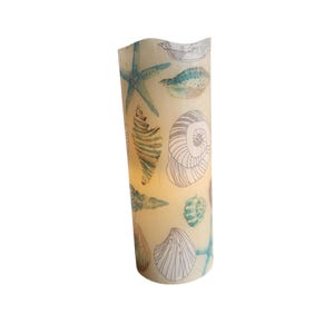 Seashell Beach Ocean LED Flameless Wax Pillar Candle