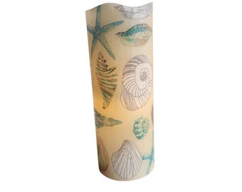 Seashell Beach Ocean LED Flameless Wax Pillar Candle